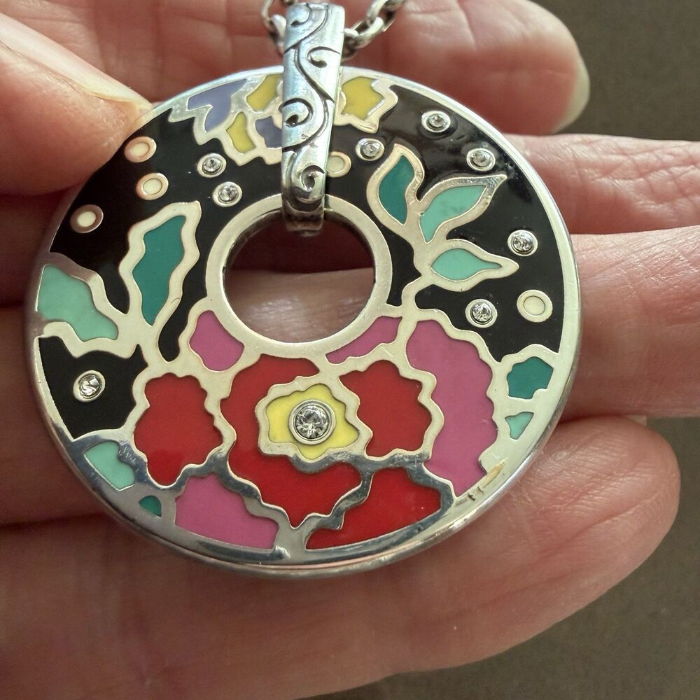 Brighton Meadow Art Midnight Floral Pendant Necklace 16-18" - Picture 4 of 4